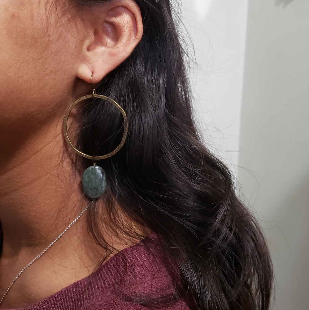New Handmade Big dangle earrings 1 1/2" diameter with real stone